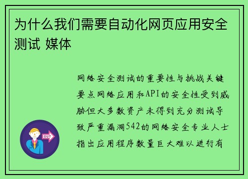 为什么我们需要自动化网页应用安全测试 媒体