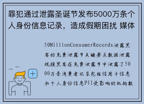 罪犯通过泄露圣诞节发布5000万条个人身份信息记录，造成假期困扰 媒体